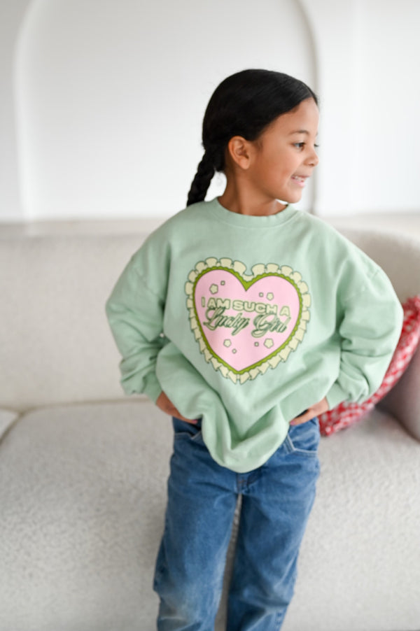 Lucky Girl Kid's Sweatshirt in Mint